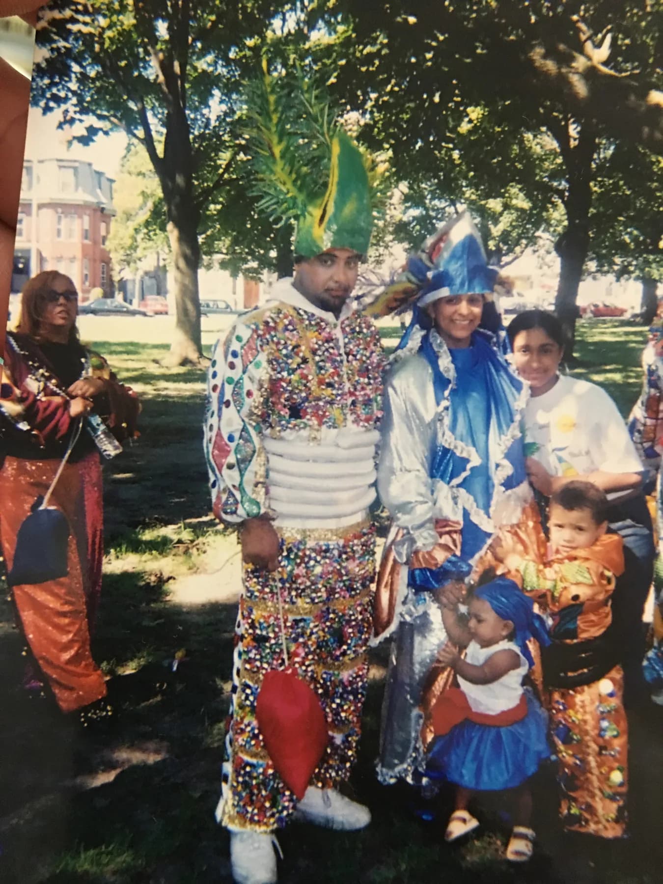 An archival Mirabal family photograph showing Carnaval tradition shared across generations